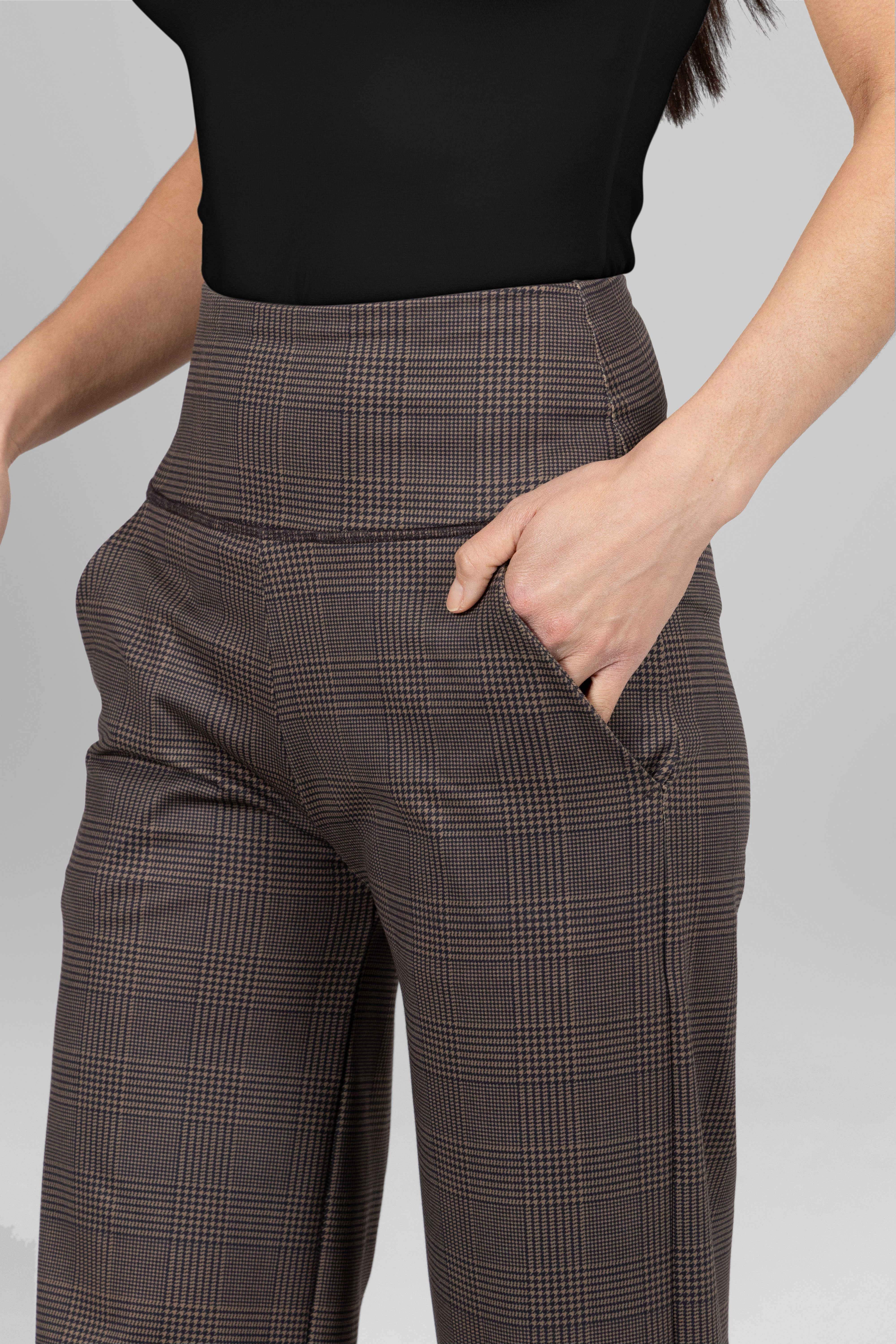 HIGH WAIST WIDE LEG PANT: PRINCE OF WALES PLAID