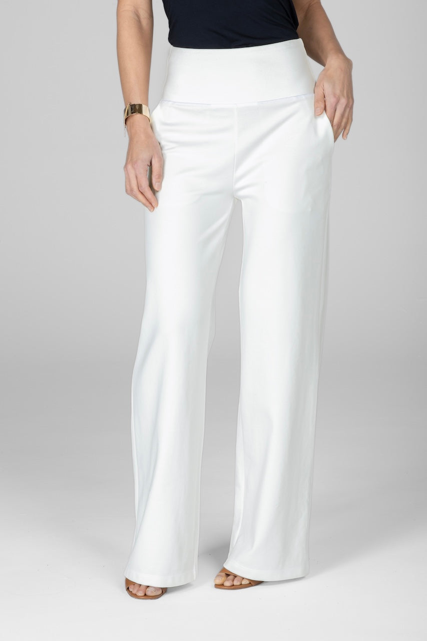 HIGH WAIST WIDE LEG PANT: IVORY PONTE