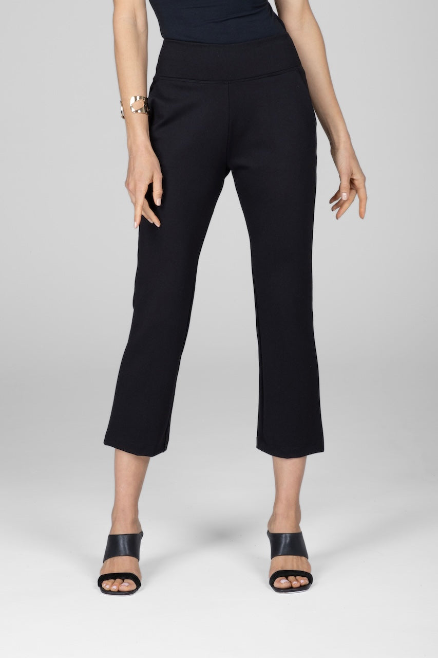 HIGH WAIST ANKLE KICK PANT: BLACK PONTE