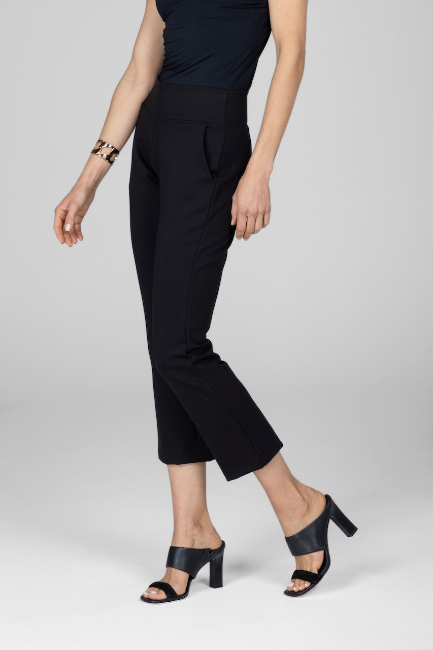 HIGH WAIST ANKLE KICK PANT: BLACK PONTE