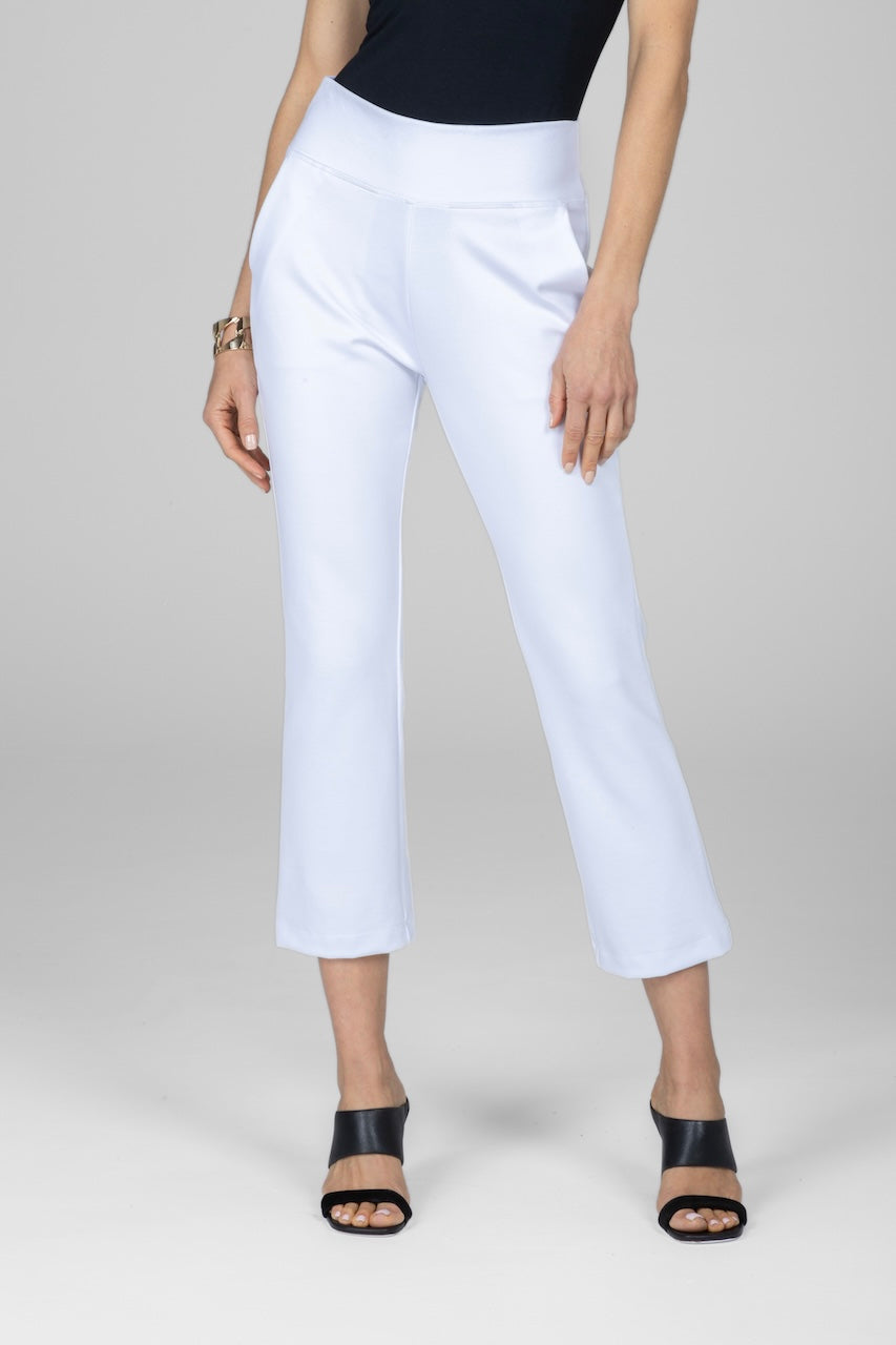 HIGH WAIST ANKLE KICK PANT: WHITE PONTE