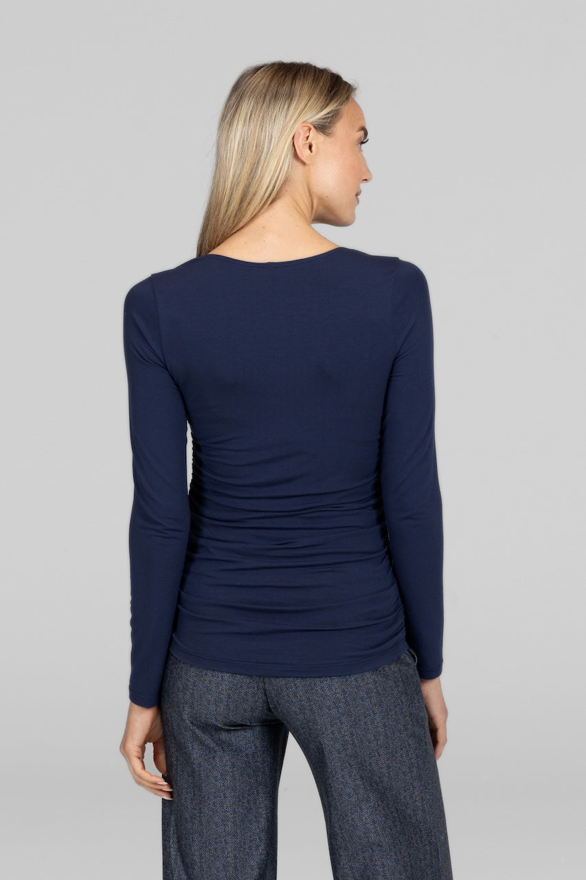 Back view of marine navy Square Neck Long Sleeve Top, highlighting the sleek and clean lines.