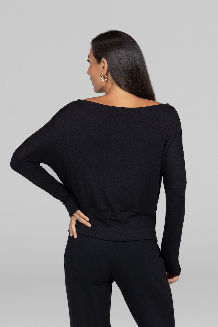 BROOKE SLOUCHY BOATNECK TOP: BLACK