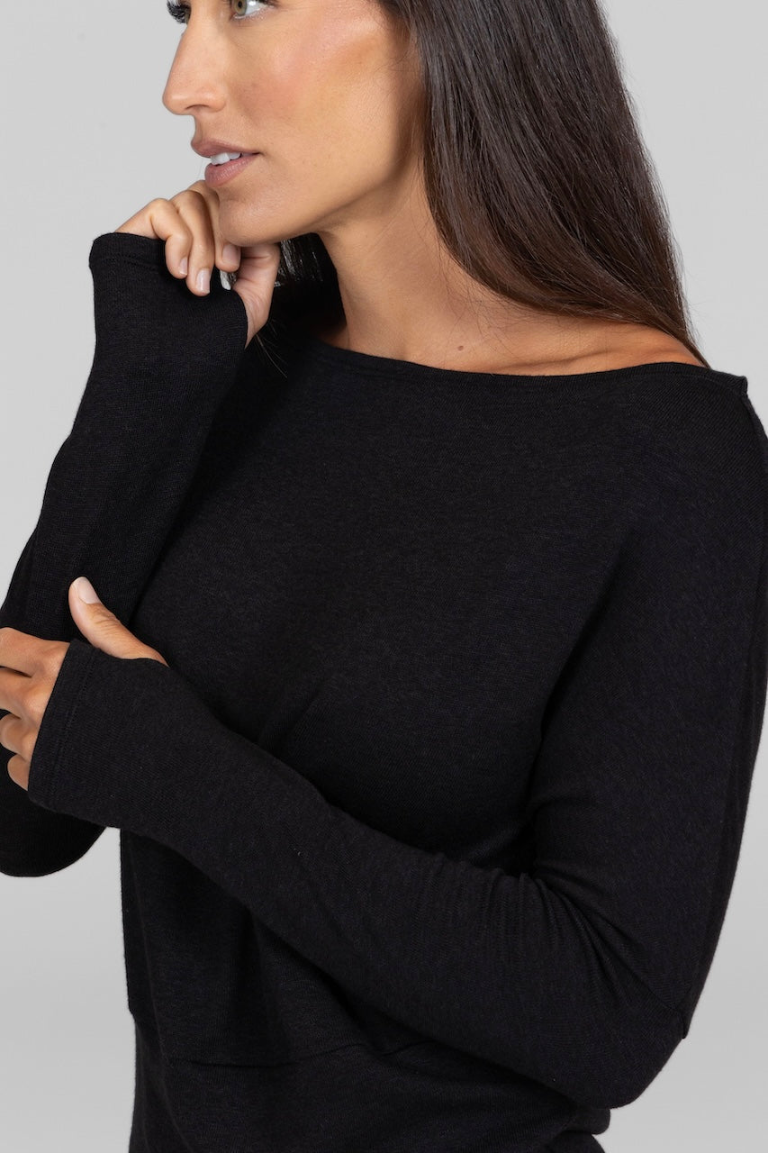 BROOKE SLOUCHY BOATNECK TOP: BLACK