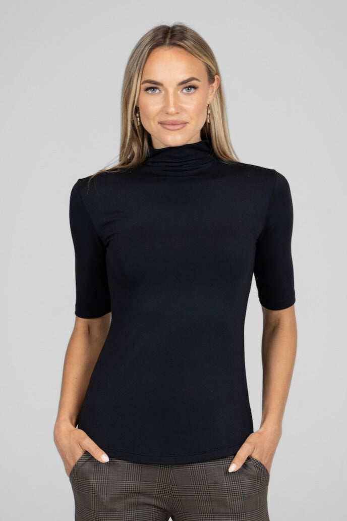 GRACE MOCKNECK TEE: BLACK