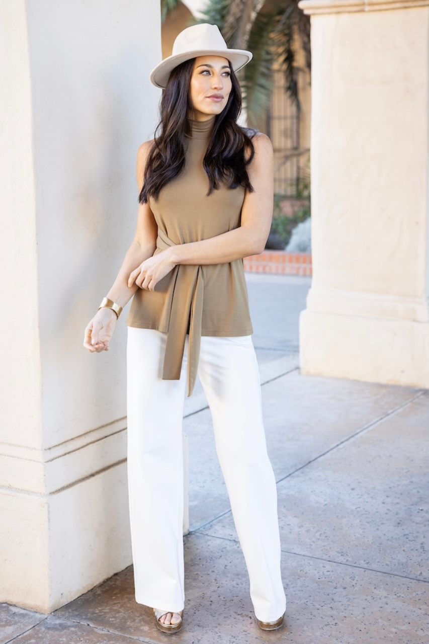 HIGH WAIST WIDE LEG PANT: IVORY PONTE